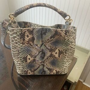 Brahmin Gray and Brown Exotic Shoulder Bag